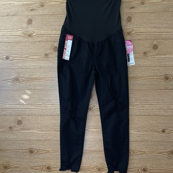 SONG Maternity Skinny Jeans Women M Black NEW Distressed Curvy Ankle Grazer Leg - Picture 6 of 11